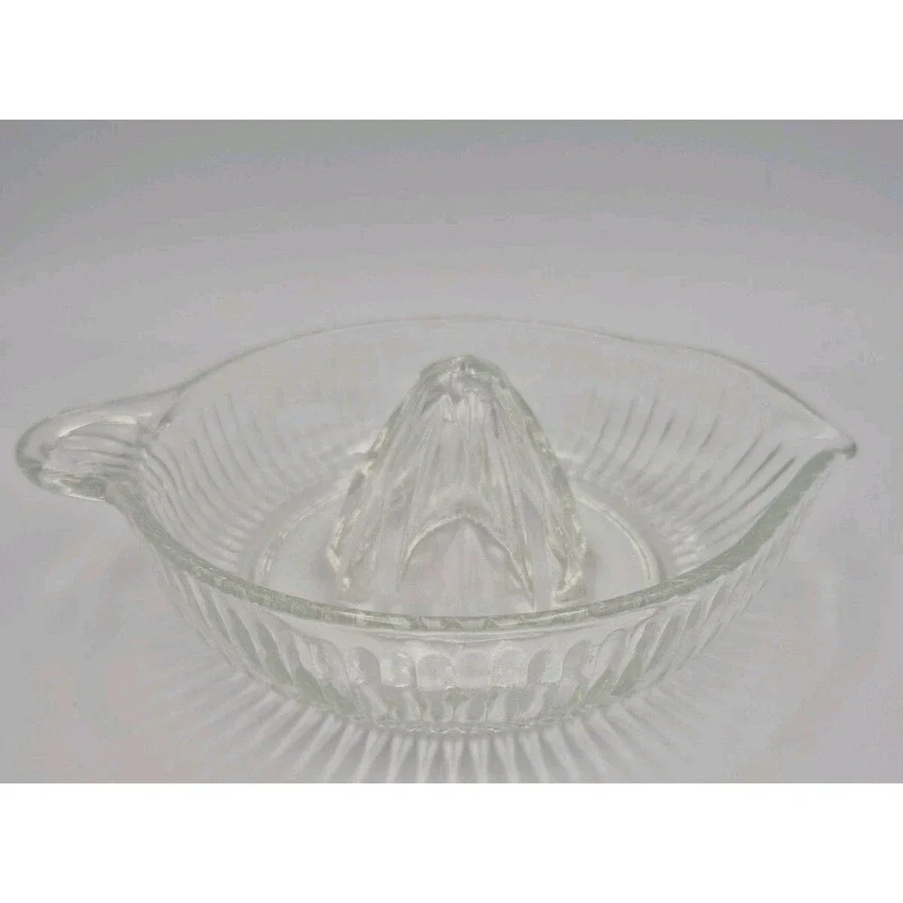 Vintage Ribbed Glass Juicer w/ Textured Base, Thumb Tab Handle, & Pour Spout